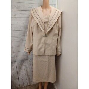 G. M. I. GMI 3 Pcs Blazer Jacket Skirt Top Suit Set Beige Sz 18W Rhinestones